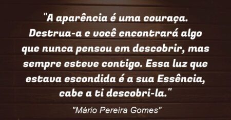 “A aparência é uma couraça. Destrua-a e você encontrará algo que nunca pensou em descobrir, mas sempre esteve contigo. Essa luz que estava escondida é a sua Essência, cabe a ti descobri-la.”