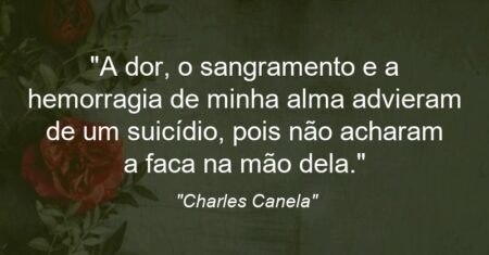 “A dor, o sangramento e a hemorragia de minha alma advieram de um suicídio, pois não acharam a faca na mão dela.”