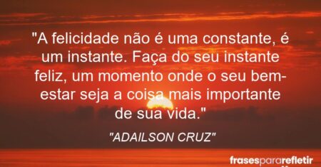 “A felicidade não é uma constante, é um instante. Faça do seu instante feliz, um momento onde o seu bem-estar seja a coisa mais importante de sua vida.”