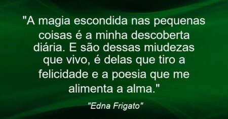“A magia escondida nas pequenas coisas é a minha descoberta diária. E são dessas miudezas que vivo, é delas que tiro a felicidade e a poesia que me alimenta a alma.”