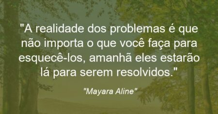 “A realidade dos problemas é que não importa o que você faça para esquecê-los, amanhã eles estarão lá para serem resolvidos.”