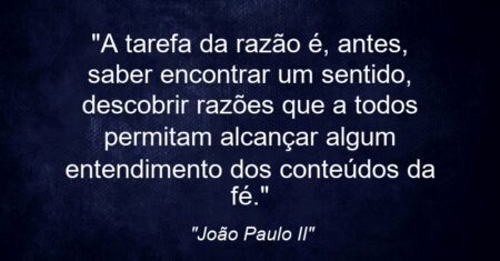 “A tarefa da razão é, antes, saber encontrar um sentido, descobrir razões que a todos permitam alcançar algum entendimento dos conteúdos da fé.”