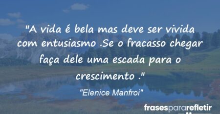 “A vida é bela mas deve ser vivida com entusiasmo .Se o fracasso chegar faça dele uma escada para o crescimento .”