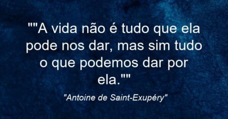 “”A vida não é tudo que ela pode nos dar, mas sim tudo o que podemos dar por ela.””