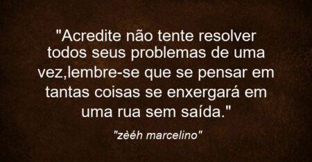 “Acredite não tente resolver todos seus problemas de uma vez,lembre-se que se pensar em tantas coisas se enxergará em uma rua sem saída.”