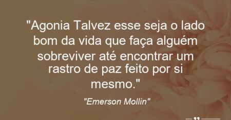 “Agonia… Talvez esse seja o lado bom da vida que faça alguém sobreviver até encontrar um rastro de paz feito por si mesmo.”