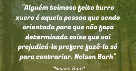 “Alguém teimoso feito burro xucro é aquela pessoa que sendo orientada para que não faça determinada coisa que vai prejudicá-la prefere fazê-la só para contrariar. Nelson Barh”