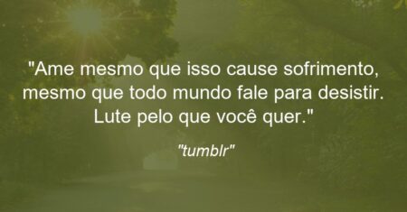 “Ame mesmo que isso cause sofrimento, mesmo que todo mundo fale para desistir. Lute pelo que você quer.”