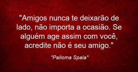 “Amigos nunca te deixarão de lado, não importa a ocasião. Se alguém age assim com você, acredite: não é seu amigo.”