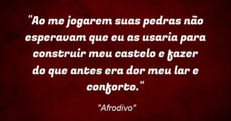 “Ao me jogarem suas pedras não esperavam que eu as usaria para construir meu castelo e fazer do que antes era dor meu lar e conforto.”