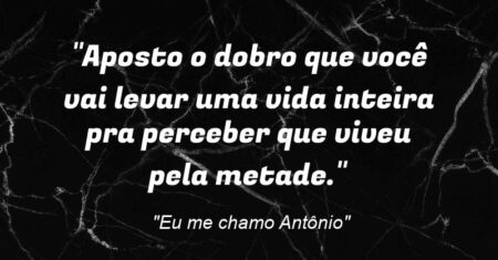 “Aposto o dobro que você vai levar uma vida inteira pra perceber que viveu pela metade.”