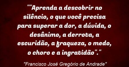 “”Aprenda a descobrir no silêncio, o que você precisa para superar a dor, a dúvida, o desânimo, a derrota, a escuridão, a fraqueza, o medo, o choro e a ingratidão”.”