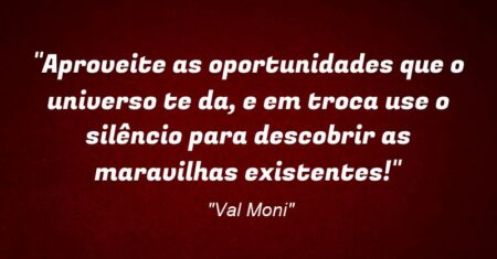 “Aproveite as oportunidades que o universo te da, e em troca use o silêncio para descobrir as maravilhas existentes!”