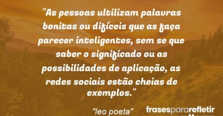 “As pessoas ultilizam palavras bonitas ou difíceis que as faça parecer inteligentes, sem se que saber o significado ou as possibilidades de aplicação, as redes sociais estão cheias de exemplos.”