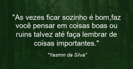 “As vezes ficar sozinho é bom,faz você pensar em coisas boas ou ruins talvez até faça lembrar de coisas importantes.”
