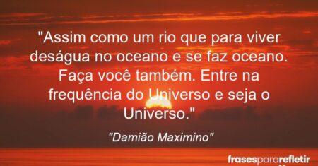 “Assim como um rio que para viver deságua no oceano e se faz oceano. Faça você também. Entre na frequência do Universo e seja o Universo.”