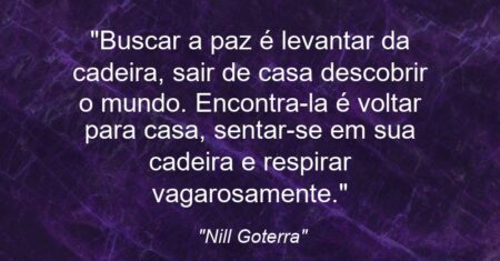 “Buscar a paz é levantar da cadeira, sair de casa descobrir o mundo. Encontra-la é voltar para casa, sentar-se em sua cadeira e respirar vagarosamente.”