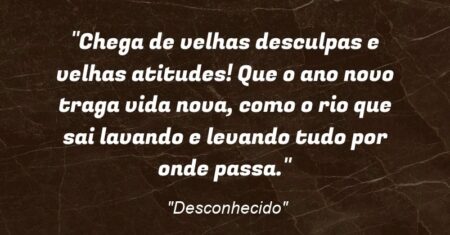 “Chega de velhas desculpas e velhas atitudes! Que o ano novo traga vida nova, como o rio que sai lavando e levando tudo por onde passa.”