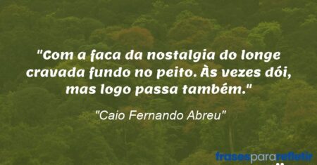 “Com a faca da nostalgia do longe cravada fundo no peito. Às vezes dói, mas logo passa também.”