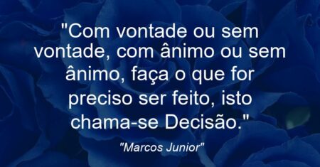“Com vontade ou sem vontade, com ânimo ou sem ânimo, faça o que for preciso ser feito, isto chama-se: Decisão.”
