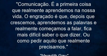 “Comunicação. É a primeira coisa que realmente aprendemos na nossa vida. O engraçado é que, depois que crescemos, aprendemos as palavras e realmente começamos a falar, fica mais difícil saber o que dizer. Ou como pedir aquilo que realmente precisamos.”