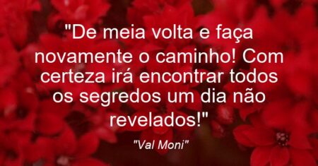“De meia volta e faça novamente o caminho! Com certeza irá encontrar todos os segredos um dia não revelados!”