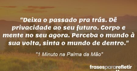 “Deixa o passado pra trás. Dê privacidade ao seu futuro. Corpo e mente no seu agora. Perceba o mundo à sua volta, sinta o mundo de dentro.”