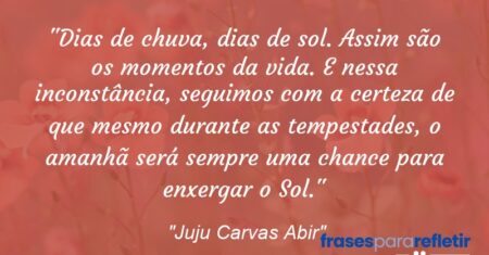 “Dias de chuva, dias de sol. Assim são os momentos da vida. E nessa inconstância, seguimos com a certeza de que mesmo durante as tempestades, o amanhã será sempre uma chance para enxergar o Sol.”