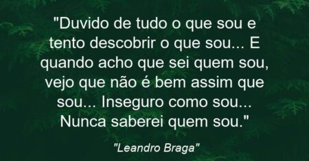 “Duvido de tudo o que sou e tento descobrir o que sou… E quando acho que sei quem sou, vejo que não é bem assim que sou… Inseguro como sou… Nunca saberei quem sou.”