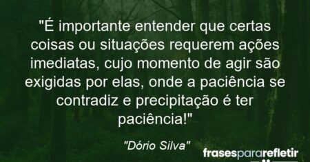 “É importante entender que certas coisas ou situações requerem ações imediatas, cujo momento de agir são exigidas por elas, onde a paciência se contradiz e precipitação é ter paciência!”