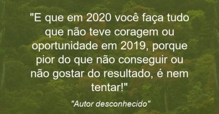 “E que em 2020 você faça tudo que não teve coragem ou oportunidade em 2019, porque pior do que não conseguir ou não gostar do resultado, é nem tentar!”