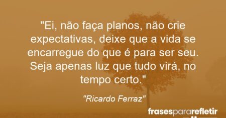 “Ei, não faça planos, não crie expectativas, deixe que a vida se encarregue do que é para ser seu. Seja apenas luz que tudo virá, no tempo certo.”