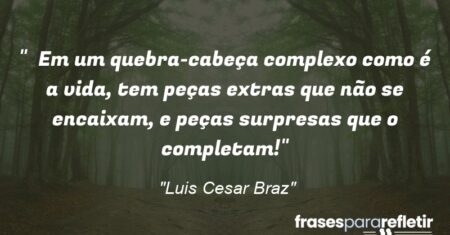 “Em um quebra-cabeça complexo como é a vida, tem peças extras que não se encaixam, e peças surpresas que o completam!”
