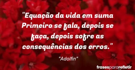 “Equação da vida em suma: Primeiro se fala, depois se faça, depois sofre as consequências dos erros.”