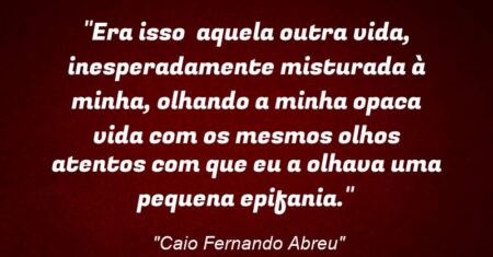 “Era isso — aquela outra vida, inesperadamente misturada à minha, olhando a minha opaca vida com os mesmos olhos atentos com que eu a olhava: uma pequena epifania.”