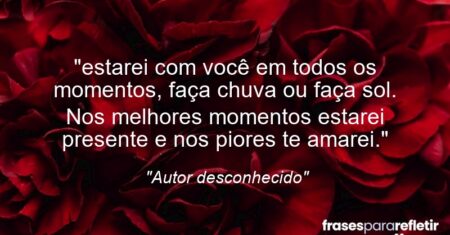 “estarei com você em todos os momentos, faça chuva ou faça sol. Nos melhores momentos estarei presente e nos piores te amarei.”