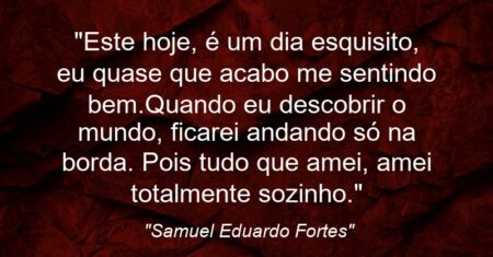 “Este hoje, é um dia esquisito, eu quase que acabo me sentindo bem.Quando eu descobrir o mundo, ficarei andando só na borda. Pois tudo que amei, amei totalmente sozinho.”