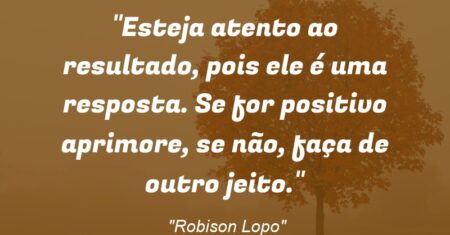 “Esteja atento ao resultado, pois ele é uma resposta. Se for positivo aprimore, se não, faça de outro jeito.”