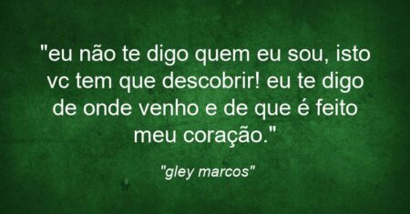 “eu não te digo quem eu sou, isto vc tem que descobrir! eu te digo de onde venho e de que é feito meu coração.”
