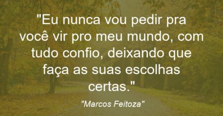 “Eu nunca vou pedir pra você vir pro meu mundo, com tudo confio, deixando que faça as suas escolhas certas.”