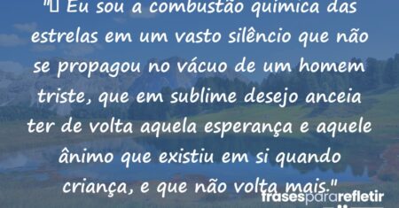 “ Eu sou a combustão química das estrelas em um vasto silêncio que não se propagou no vácuo de um homem triste, que em sublime desejo anceia ter de volta aquela esperança e aquele ânimo que existiu em si quando criança, e que não volta mais.”