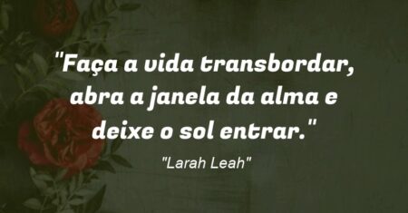 “Faça a vida transbordar, abra a janela da alma e deixe o sol entrar.”