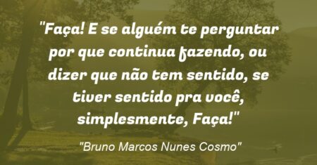 “Faça! E se alguém te perguntar por que continua fazendo, ou dizer que não tem sentido, se tiver sentido pra você, simplesmente, Faça!”