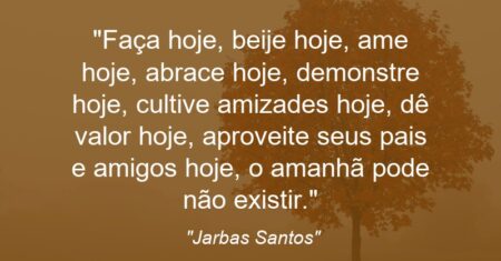 “Faça hoje, beije hoje, ame hoje, abrace hoje, demonstre hoje, cultive amizades hoje, dê valor hoje, aproveite seus pais e amigos hoje, o amanhã pode não existir.”