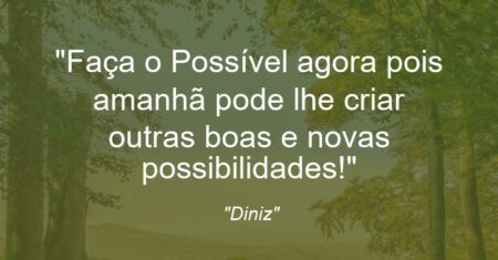 “Faça o Possível agora pois amanhã pode lhe criar outras boas e novas possibilidades!”
