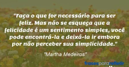 “Faça o que for necessário para ser feliz. Mas não se esqueça que a felicidade é um sentimento simples, você pode encontrá-la e deixá-la ir embora por não perceber sua simplicidade.”