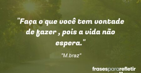 “Faça o que você tem vontade de fazer , pois a vida não espera.”