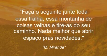 “Faça o seguinte: junte toda essa tralha, essa montanha de coisas velhas e tire-as do seu caminho. Nada melhor que abrir espaço pras novidades.”