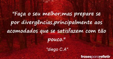 “Faça o seu melhor;mas prepare se por divergências,principalmente aos acomodados que se satisfazem com tão pouco.”