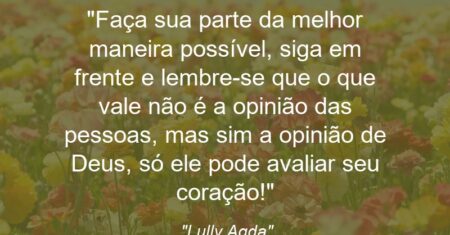 “Faça sua parte da melhor maneira possível, siga em frente e lembre-se que o que vale não é a opinião das pessoas, mas sim a opinião de Deus, só ele pode avaliar seu coração!”